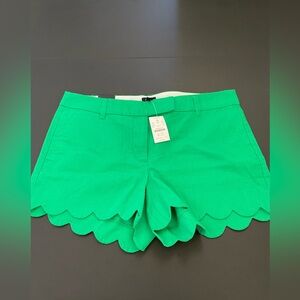 New With Tags J.Crew Green Scalloped Linen/ Cotton  Summer Shorts Size 10